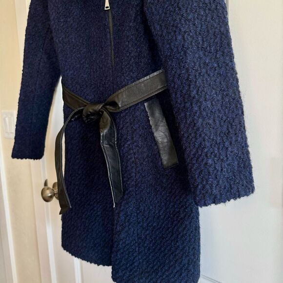 Cole Haan Blue Teddy Jacket with Oversized Collar and Belt - Picture 5 of 10